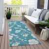 Piper Looms Chantille Floral ACN1032 Turquoise Machine Washable Area Rug Runner Outdoor Lifestyle Image Feature