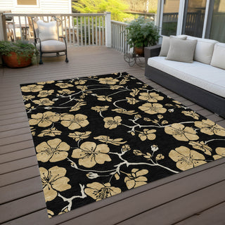 Piper Looms Chantille Floral ACN1034 Black Machine Washable Area Rug Outdoor Lifestyle Image Feature