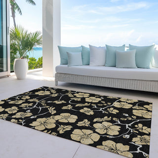 Piper Looms Chantille Floral ACN1034 Black Machine Washable Area Rug Outdoor Lifestyle Image Feature