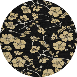 Piper Looms Chantille Floral ACN1034 Black Machine Washable Area Rug Round Main Image