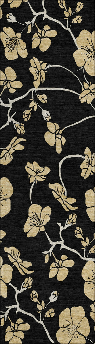 Piper Looms Chantille Floral ACN1034 Black Machine Washable Area Rug Runner Main Image