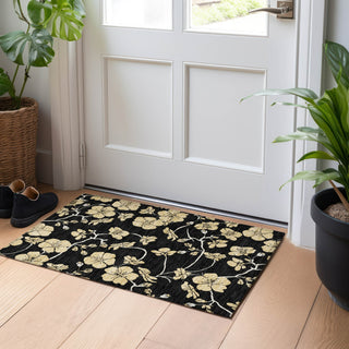 Piper Looms Chantille Floral ACN1034 Black Machine Washable Area Rug Scatter Lifestyle Image Feature