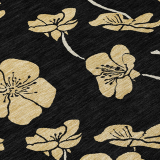 Piper Looms Chantille Floral ACN1034 Black Machine Washable Area Rug Swatch Image