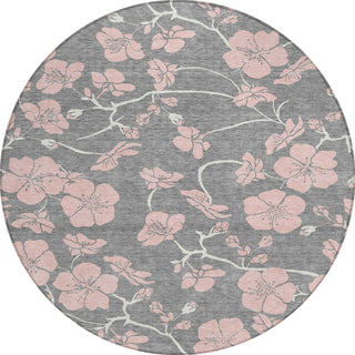 Piper Looms Chantille Floral ACN1034 Gray Machine Washable Area Rug Round Main Image