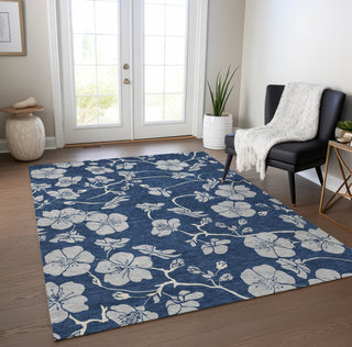 Piper Looms Chantille Floral ACN1034 Navy Machine Washable Area Rug Lifestyle Image Feature