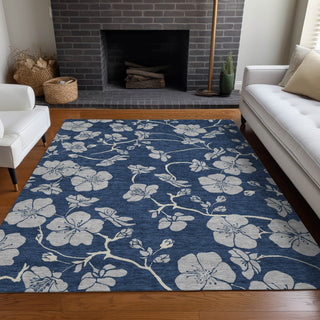 Piper Looms Chantille Floral ACN1034 Navy Machine Washable Area Rug Lifestyle Image Feature