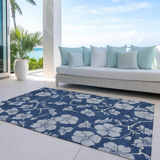 Piper Looms Chantille Floral ACN1034 Navy Machine Washable Area Rug Outdoor Lifestyle Image Feature