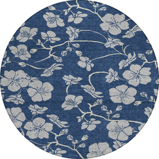 Piper Looms Chantille Floral ACN1034 Navy Machine Washable Area Rug Round Main Image