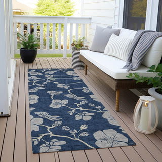 Piper Looms Chantille Floral ACN1034 Navy Machine Washable Area Rug Runner Outdoor Lifestyle Image Feature