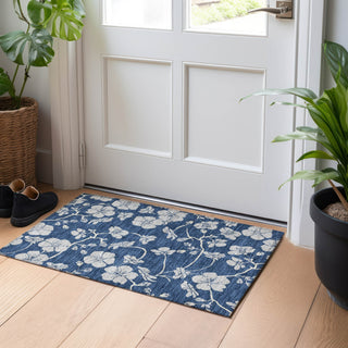 Piper Looms Chantille Floral ACN1034 Navy Machine Washable Area Rug Scatter Lifestyle Image Feature