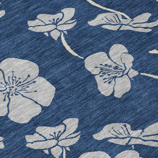 Piper Looms Chantille Floral ACN1034 Navy Machine Washable Area Rug Swatch Image