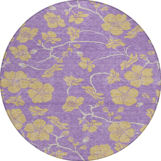 Piper Looms Chantille Floral ACN1034 Purple Machine Washable Area Rug Round Main Image