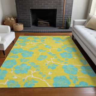 Piper Looms Chantille Floral ACN1034 Yellow Machine Washable Area Rug Lifestyle Image Feature