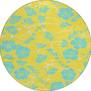Piper Looms Chantille Floral ACN1034 Yellow Machine Washable Area Rug Round Main Image