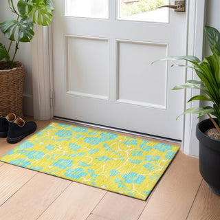 Piper Looms Chantille Floral ACN1034 Yellow Machine Washable Area Rug Scatter Lifestyle Image Feature