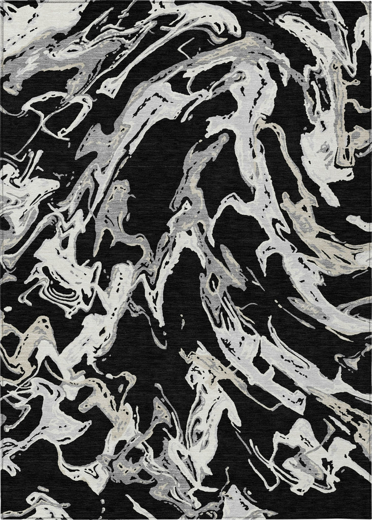 Piper Looms Chantille Abstract ACN1035 Black Machine Washable Area Rug main image