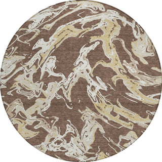 Piper Looms Chantille Abstract ACN1035 Brown Machine Washable Area Rug Round Main Image