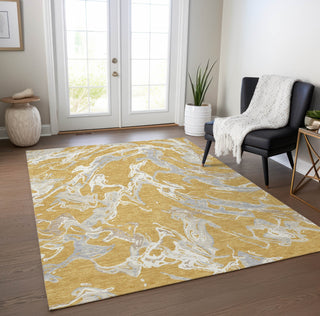 Piper Looms Chantille Abstract ACN1035 Gold Machine Washable Area Rug Lifestyle Image Feature