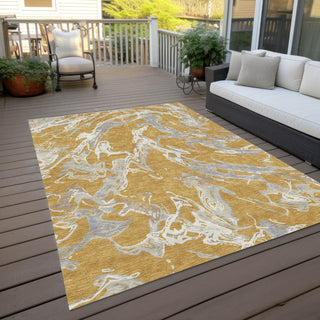Piper Looms Chantille Abstract ACN1035 Gold Machine Washable Area Rug Outdoor Lifestyle Image Feature