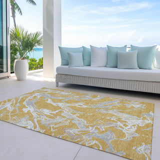 Piper Looms Chantille Abstract ACN1035 Gold Machine Washable Area Rug Outdoor Lifestyle Image Feature