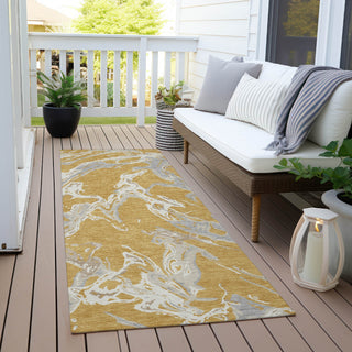 Piper Looms Chantille Abstract ACN1035 Gold Machine Washable Area Rug Runner Outdoor Lifestyle Image Feature