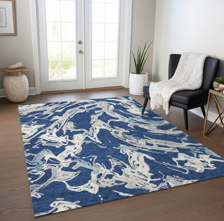 Piper Looms Chantille Abstract ACN1035 Navy Machine Washable Area Rug Lifestyle Image Feature