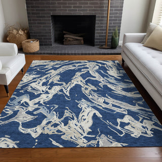 Piper Looms Chantille Abstract ACN1035 Navy Machine Washable Area Rug Lifestyle Image Feature