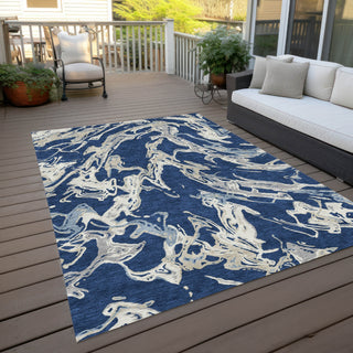 Piper Looms Chantille Abstract ACN1035 Navy Machine Washable Area Rug Outdoor Lifestyle Image Feature