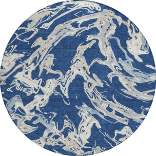 Piper Looms Chantille Abstract ACN1035 Navy Machine Washable Area Rug Round Main Image
