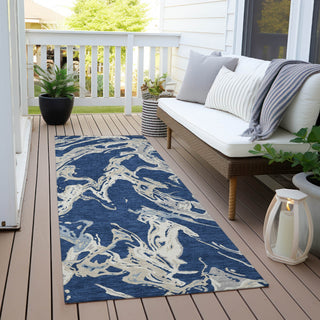 Piper Looms Chantille Abstract ACN1035 Navy Machine Washable Area Rug Runner Outdoor Lifestyle Image Feature