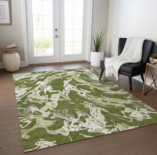 Piper Looms Chantille Abstract ACN1035 Olive Machine Washable Area Rug Lifestyle Image Feature