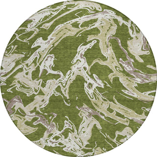 Piper Looms Chantille Abstract ACN1035 Olive Machine Washable Area Rug Round Main Image