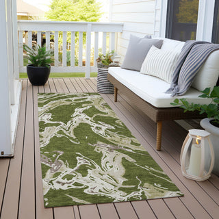 Piper Looms Chantille Abstract ACN1035 Olive Machine Washable Area Rug Runner Outdoor Lifestyle Image Feature