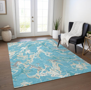 Piper Looms Chantille Abstract ACN1035 Teal Machine Washable Area Rug Lifestyle Image Feature