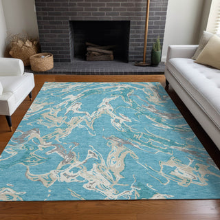Piper Looms Chantille Abstract ACN1035 Teal Machine Washable Area Rug Lifestyle Image Feature