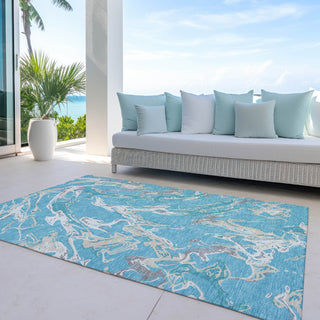 Piper Looms Chantille Abstract ACN1035 Teal Machine Washable Area Rug Outdoor Lifestyle Image Feature