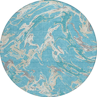 Piper Looms Chantille Abstract ACN1035 Teal Machine Washable Area Rug Round Main Image
