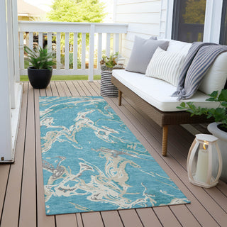 Piper Looms Chantille Abstract ACN1035 Teal Machine Washable Area Rug Runner Outdoor Lifestyle Image Feature