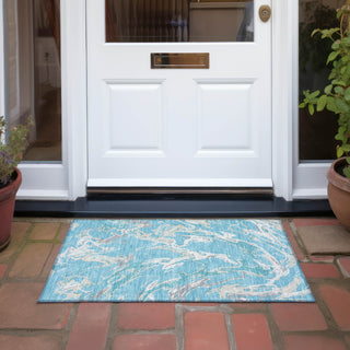 Piper Looms Chantille Abstract ACN1035 Teal Machine Washable Area Rug Scatter Outdoor Lifestyle Image Feature