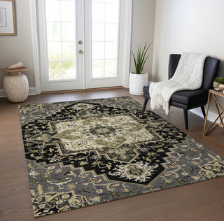 Piper Looms Chantille Oriental ACN1036 Black Machine Washable Area Rug Lifestyle Image Feature
