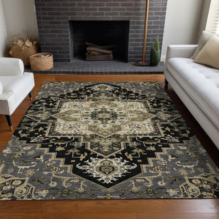 Piper Looms Chantille Oriental ACN1036 Black Machine Washable Area Rug Lifestyle Image Feature