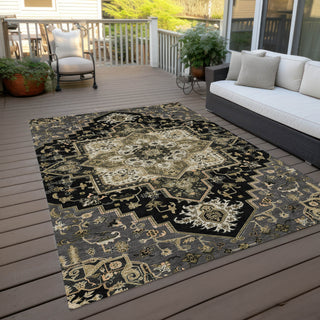 Piper Looms Chantille Oriental ACN1036 Black Machine Washable Area Rug Outdoor Lifestyle Image Feature