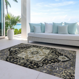 Piper Looms Chantille Oriental ACN1036 Black Machine Washable Area Rug Outdoor Lifestyle Image Feature