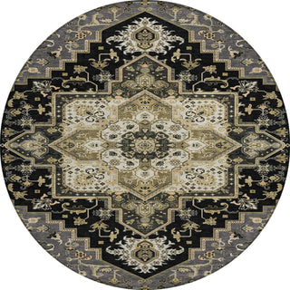 Piper Looms Chantille Oriental ACN1036 Black Machine Washable Area Rug Round Main Image
