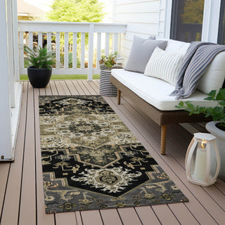 Piper Looms Chantille Oriental ACN1036 Black Machine Washable Area Rug Runner Outdoor Lifestyle Image Feature