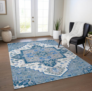 Piper Looms Chantille Oriental ACN1036 Blue Machine Washable Area Rug Lifestyle Image Feature