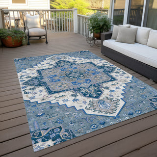 Piper Looms Chantille Oriental ACN1036 Blue Machine Washable Area Rug Outdoor Lifestyle Image Feature