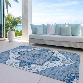 Piper Looms Chantille Oriental ACN1036 Blue Machine Washable Area Rug Outdoor Lifestyle Image Feature