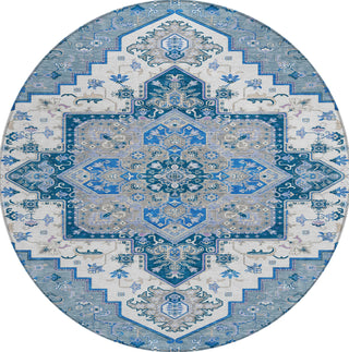 Piper Looms Chantille Oriental ACN1036 Blue Machine Washable Area Rug Round Main Image