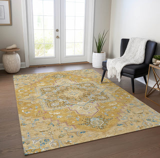 Piper Looms Chantille Oriental ACN1036 Gold Machine Washable Area Rug Lifestyle Image Feature